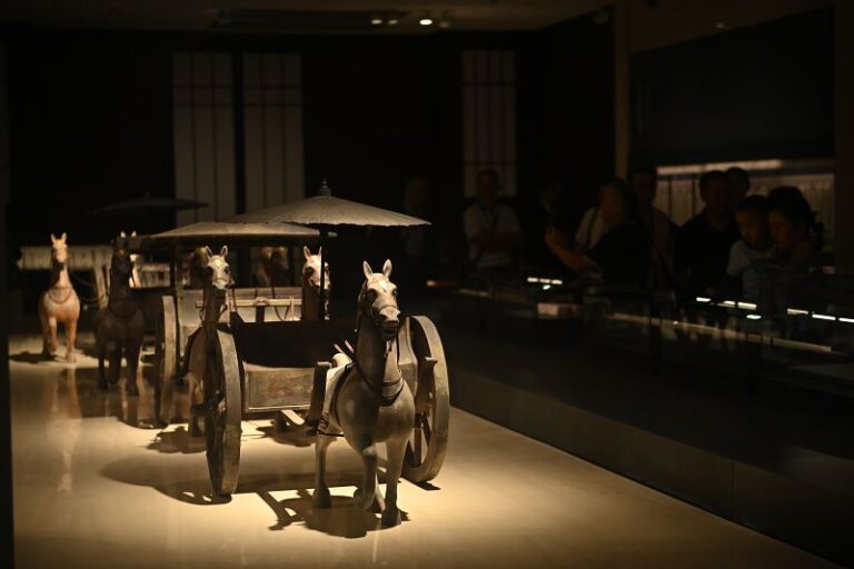 圖為台灣文博領域專家參觀甘肅簡牘博物館。中新社1