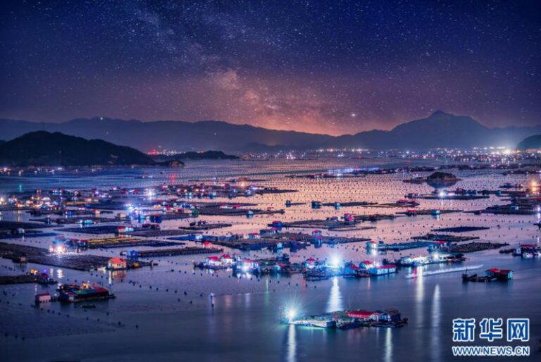 航拍作品《漁村夜色》。