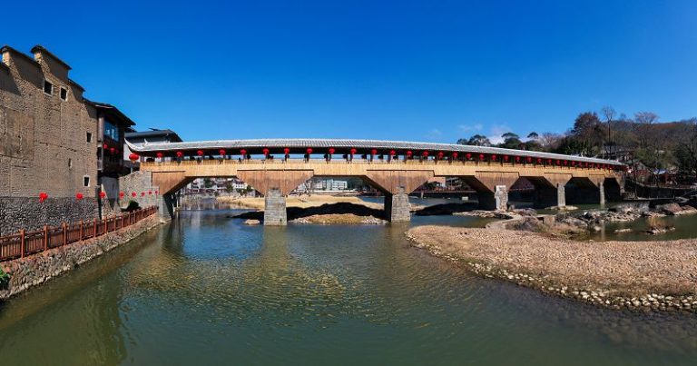 修復後的萬安橋（1月23日攝，無人機拼接照片）。