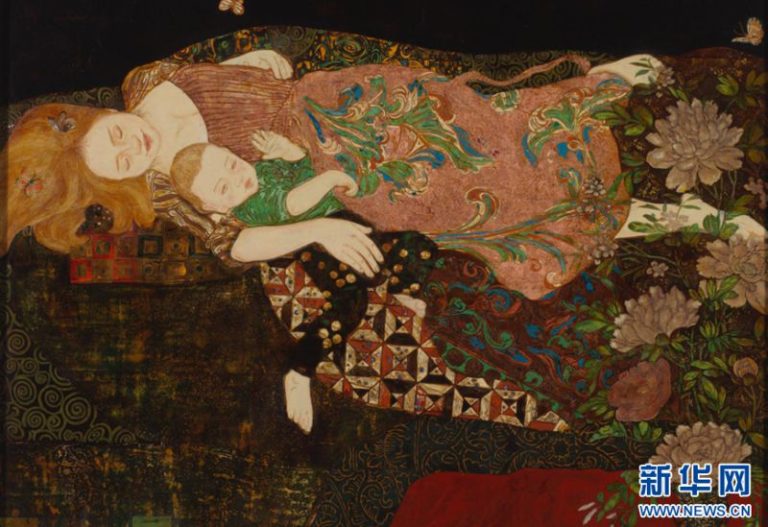 漆畫作品《佳期如夢》。