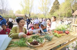 4月4日，民眾在位於北京的柳蔭公園內學習古代時令習俗。 中新社