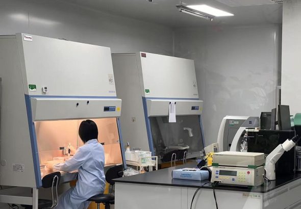 5月30日，華輝安健(北京)生物科技有限公司研究人員進行試驗。 中新社